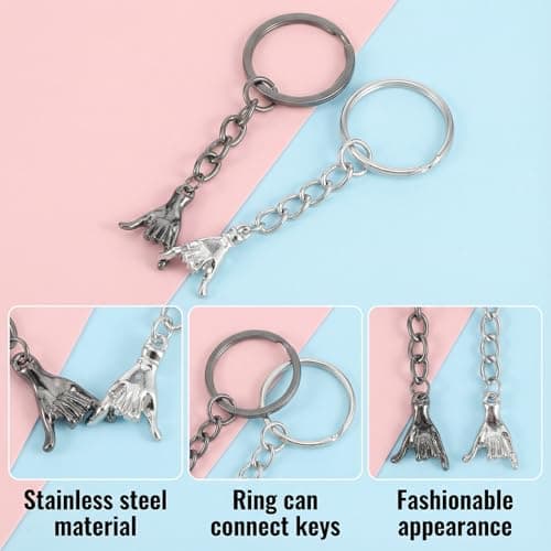 2Pcs Matching Couple Keyring for Boyfriend Girlfriend His Hers Wedding Best Friend Bestfriend Birthday Gift Pinky Promise Graduation Romantic I Love You Gift for Her Him Long Distance Relationship — view 5