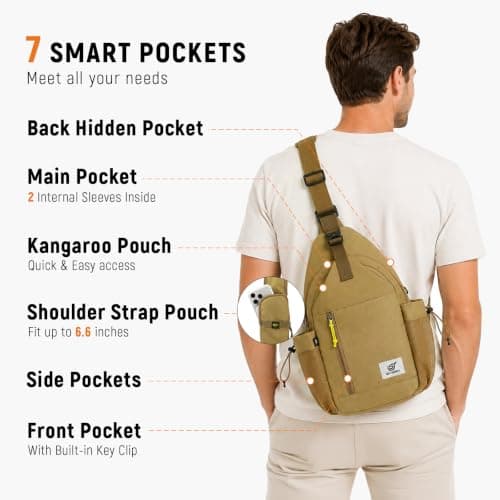 SKYSPER Sling Bag Anti-Theft Crossbody Bag RFID Travel Cross Body Shoulder Sling Backpack(Khaki) — view 3
