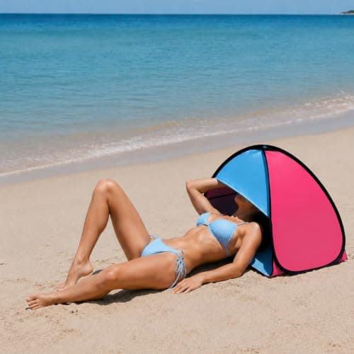 Pop Up Beach Tent UPF50+ Sun Shade Shelter Mini Personal Sun Shelter Portable with Quick Setup for Outdoor Camping Picnic Pets Mesh Beach Ten (Red and Blue) — view 3