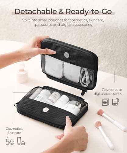 EPEDAL24 Preppy Makeup Bag, Rectangle Double Detachable Cosmetic Organizer, Clear Side Panel Portable Travel Pouches & Brushes Case for Beauty & Tech Accessories, Gift for Women — view 3