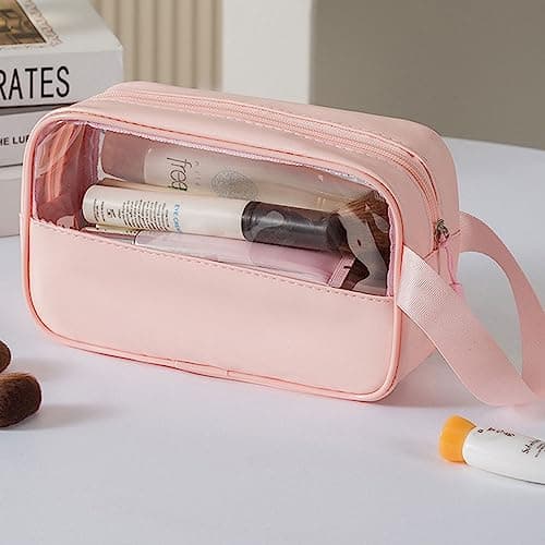 FIYUK Clear Toiletry Bag Waterproof Travel Wash Makeup Bag Business Vacation Bathroom, Pink — view 3