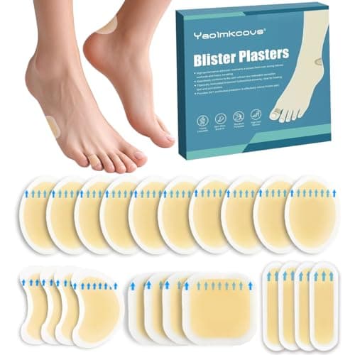 22Pcs Blister Plasters for Feet Waterproof Hydrocolloid Plasters Invisible Blister Cushions for Heel, Toe, Guard Skin for Feet Heel Prevent Friction