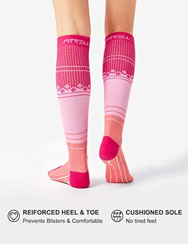 FITRELL 3 Pairs Compression Socks for Women and Men 20-30 mmHg Travel Flight Socks Medical Knee High Socks for Sport, Flying, Carers, Nurse, Pregnant Women, Varicose Veins, Pink+Purple+Blue, S/M — view 6