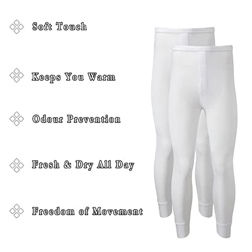 Heatwave® Pack of 2 Men's Thermal Trousers Long Johns Warm Underwear Baselayer Thermals, Medium White — view 2