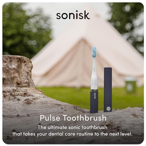 Sonisk Pulse | Battery Powered Electric Toothbrush | Portable Travel Size with Antimicrobial Sonic Technology | 1x Battery, 2X Brush Heads, 1x Travel Case Included (Matte Black) — view 2