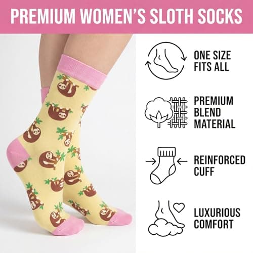 prezentz Sloth Gifts for Women, 3 Piece Cute Animal Lover Gift Set with Sloth Makeup Bag Cotton Socks and Stainless Steel Keyring, Birthday & Christmas Gift for Girls Daughter Sister Friend — view 4