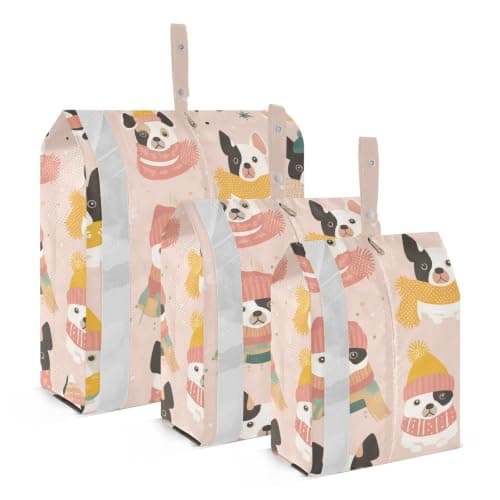 Dogs in Winter Hats on Blush 3 Set Travel Packing Cubes For Suitcases Stackable Closet Storage Space Saver Bag Bedroom Organizer