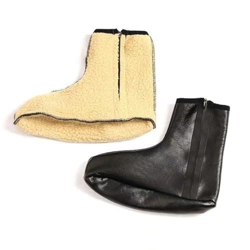 alloneslife Women Men Winter Warm PU Faux Leather Slipper Socks Fleece Lined Thermal Indoor Outdoor Home Slip Middle Tube Socks(Black straight) — view 4