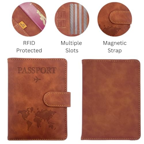 BRELIE RFID Blocking Passport Wallet with Magnetic Strap – The Ultimate Travel Companion, Passport Holder Cover Wallet Case, Vegan Leather Travel Wallet with RFID Blocking (Grey) — view 6