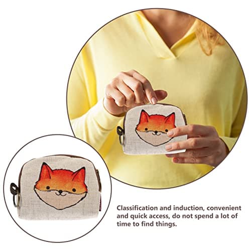 EXCEART Cartoon Key Storage Pouch Small Wallet for Women Linen Zipper Change Purse Portable Coin Bag for Jewelry Earphones and Travel Accessories — view 4