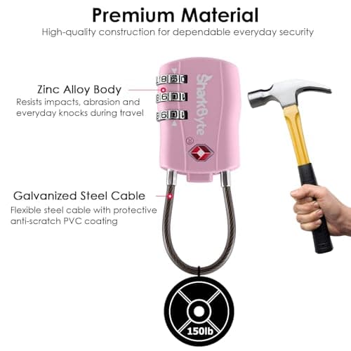 SharkByte Slim TSA Approved Luggage Locks, 3-Dial Security Travel Combination Padlock with Tags, Flexible Cable Wire Travel Lock, Suitcase Locks, Bag, Gym Locker, Small Padlock with Code (2 Pack) — view 6