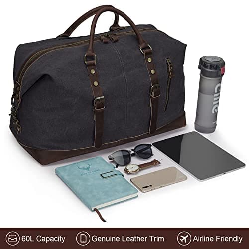 S-Zone Mens Canvas Leather Holdall Travel Duffle Overnight Weekend Satchel Totes Bag Handbags — view 3