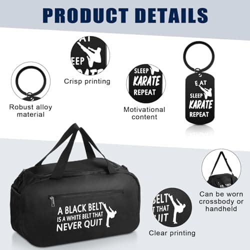 Layhit 3 Pcs Karate Gifts for Boys Taekwondo Karate Bag Martial Arts Duffel Bag 24 oz Stainless Steel Water Bottle Keychain for Kids Adults Taekwondo Lover Gifts(Black) — view 4