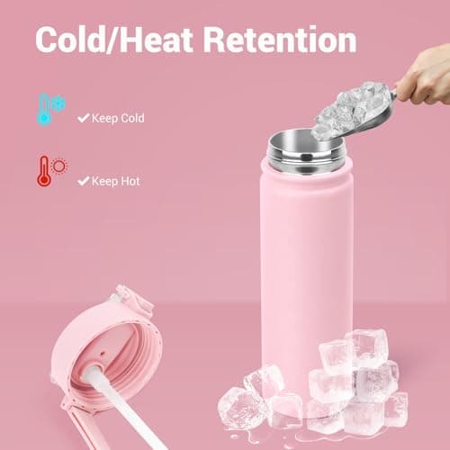 BuildLife 720ML Insulated Water Bottle with Straw,Leak Proof Double Walled Stainless Steel Metal Sports Water Bottles, BPA Free,Dishwasher Safe,Drinking Bottle for Travel,School,Gym (Pink) — view 4