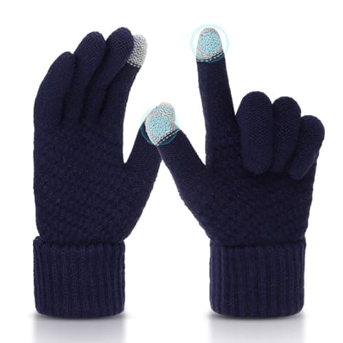 Women's Winter Warm Touchscreen Gloves, Thermal Knit Soft Fleece Lined Gloves Winter Texting Gloves Elastic Cuff Anti-Slip Gloves(Navy Blue)