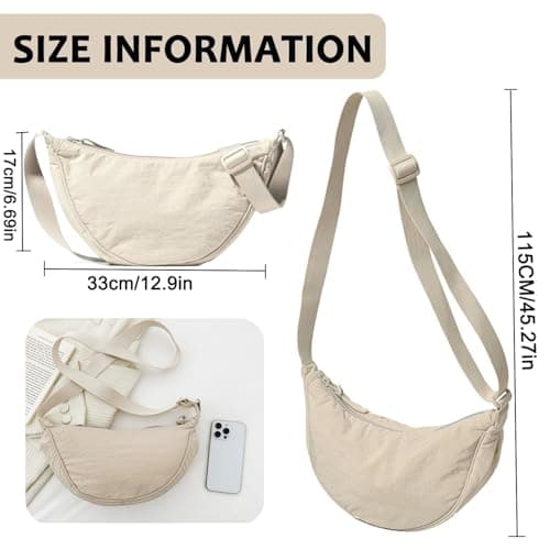 SUJIBHI Crescent Bag Nylon Dumpling Bag for Women Men Crossbody Bag with Adjustable Strap Solid Color Chest Bag Shoulder Bag Fanny Packs for Daily Use (Beige) — view 4