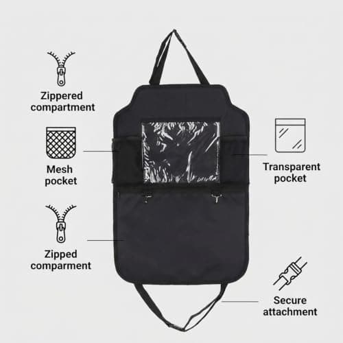 BOFYTR Car Seat Organiser, Back Seat Storage with Zipper, 41 x 61 cm — view 3