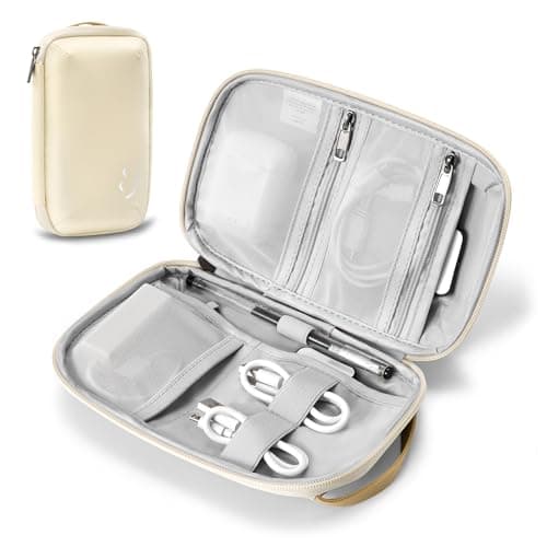 OrgaWise Cable Organiser Bag, Electronic Organizer Travel Case, Water Resistant Travel Accessories Bag Tech Pouch for Charger Adapter Power Bank Hard Drive (Beige)