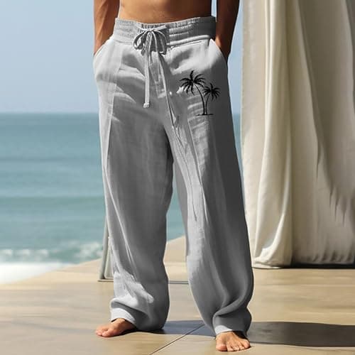 Lightweight Summer Trousers for Men, Linen Look Fabric, Wide Leg Profile, Stretch Waist, Soft Drape, Pocket Detail, City Break, Travel Day, Garden Party, Coffee Run, Casual Friday Look — view 2