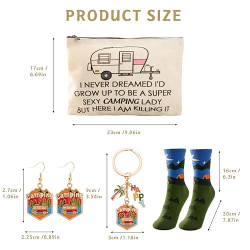 Wasise Campervan Gifts for Women - 4PCS Camper Van Gifts Set with arrings, Cosmetic Bag, Keychain and Vans Socks, Camper Van Accessories, Camping Lovers Gift for Women Man, Valentine's Day Gift — view 2