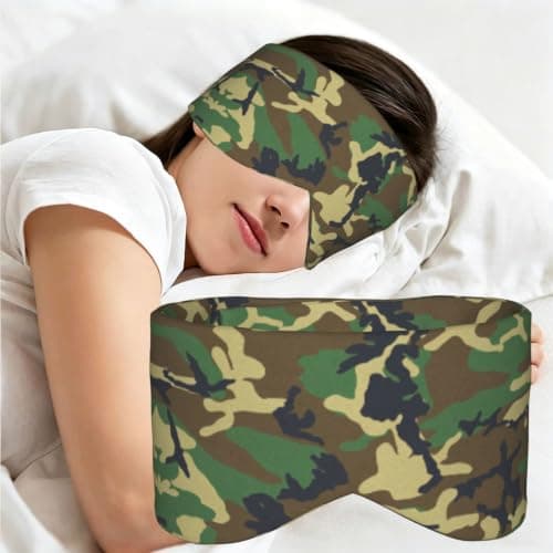 Green Military Camo Print Sleep Mask Wide Wraparound Reversible Light Blocking Travel Fit