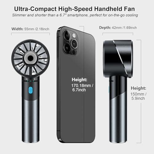 COZOME Handheld Fan, 7000RPM Turbo Portable Fan with 16H Battery, 4-Speed USB Rechargeable Mini Fan | Metal Alloy Pocket Fan, Travel Essentials for Outdoor, Travel, Office, Home | Summer Gift, Grey — view 2