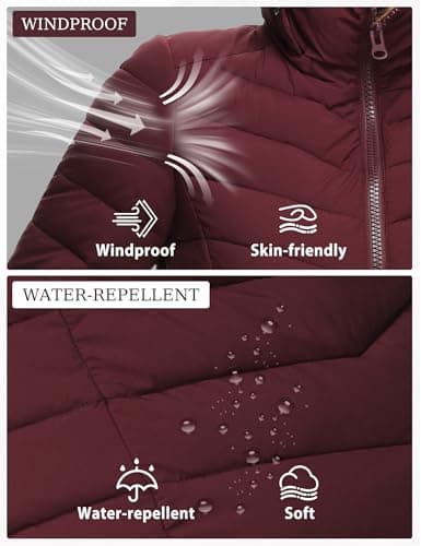 ROYAL MATRIX Women's Packable Puffer Jacket, Lightweight Puffer Jacket Winter Warm Quilted Puffer Jacket with Detachable Hood, Wine Red, Medium — view 4