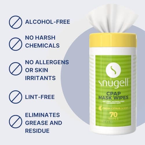 Snugell Fresh Citrus-Scented Travel CPAP Mask Wipes – (3 Canisters,70 Wipes Each) – 100% Soft Cotton – Skin-Safe with Aloe Vera – Lint & Alcohol Free – Perfect for Effective Cleaning of CPAP Equipment — view 5