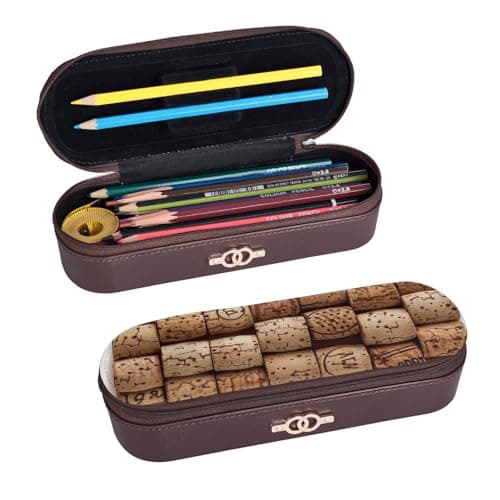 ttyuac Wine Cork Print Pencil Case, Hardshell Faux Leather Stationery Pouch Aesthetic Pencil Case for Stationery, Toiletries, Makeup, Travel, Office Supplies — view 2