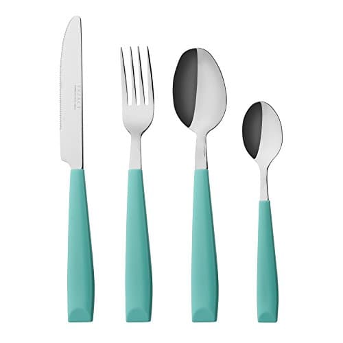 EXZACT 16pcs Cutlery Set Stainless Steel Wide Handles Serves 4 Turquoise