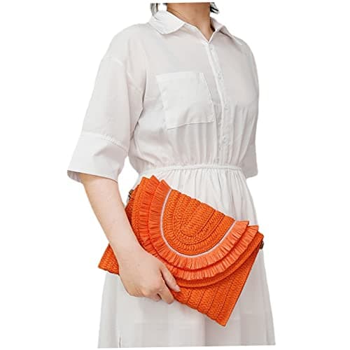 Lawnrden Straw Handbags Raffia Woven Bag Straw Purse Summer Beach Crossbody Bags for Women Orange — view 4