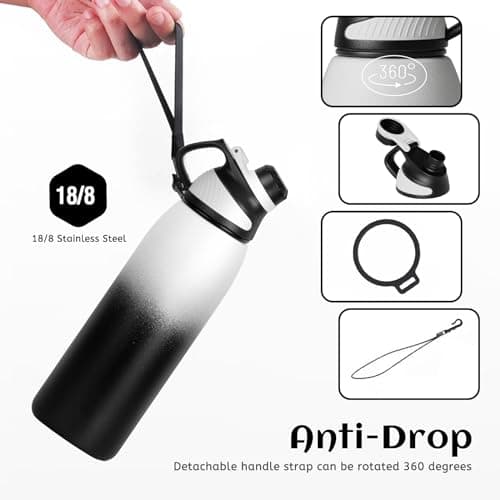 Fjbottle Stainless Steel Water Bottle 600ml/800ml/1L/1.5L with Magnetic Lid, BPA Free Insulated Water Bottle, Sports Metal Water Bottle Hot&Cold Drinks Vacuum Flask Leak-Proof for Gym, Work, Travel — view 3