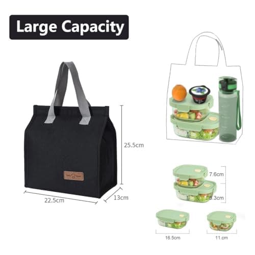 June Tech Insulated Lunch Tote Bag for Women Men Kids Adults - Reusable Thermal Cooler for Work School Picnic Travel (Black) — view 2