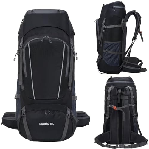 Ezmina 80L Hiking Backpack with Rain Cover Large Camping Rucksack for Men Women Lightweight Travel Backpacking Waterproof Trekking Bag Hiker Daypack for Touring Climbing Outdoor Sport Mountaineering — view 2