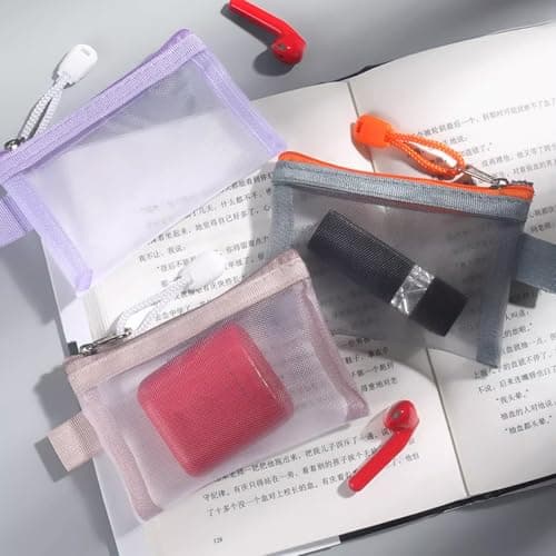 7 Pack Mini Zipper Mesh Bags 4.3" x 3" - Nylon Small Pouches for Travel, Makeup, Jewelry & More in 7 Vibrant Colors — view 5