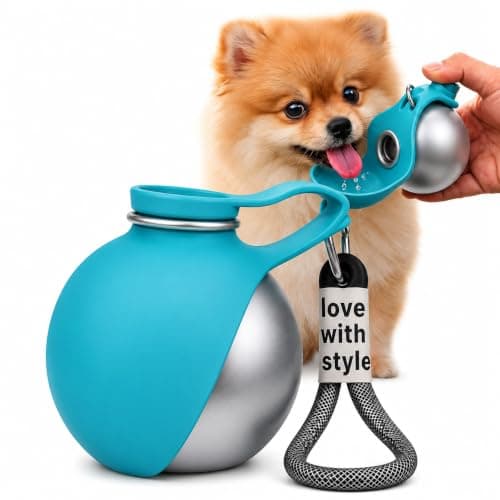 Portable Dog Water Bottle, 2-in-1 Stainless Steel Dog Water Bottle with Foldable Silicone Bowl, Leak Proof Pet Water Dispenser for Walking, Hiking, Travel & Small Dogs, 285ml, Blue