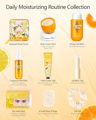 Hydrated & Fragrance Travel Size Gift Set for Women, Pamper Gift Set with Hand Cream, Lip Balm, Shower Gel, Body Cream, Perfume, Hair Scrunchie, Eye Masks, Body Care/ Bath Spa Gift Sets — view 2