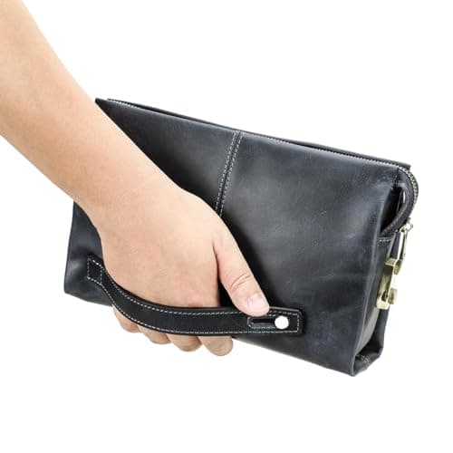 Contacts Leather Clutch with Combination Lock Men's Genuine Leather Phone Holder Zip Coin Key Travel Accessories Organizers Wallet Purse Anti-Thief Handbag, Blue — view 2