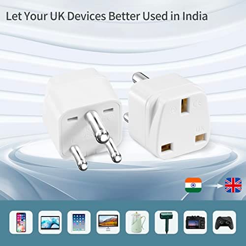 LUKELI 4 Pack UK to India Plug Adapter India Travel Adapter (White 4 Pack) — view 4