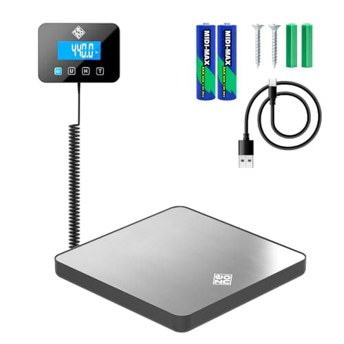 Parcel Scales - 200 kg/10 g - Heavy-Duty & High Accurate Digital Postal Scale with Hold/Tare Function - Perfect for Packages, Luggage, Industrial Use - Battery & Cable Included - Silver