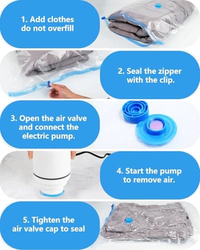 7-Pack Vacuum Storage Bags with Electric Air Pump – Includes 1 Jumbo, 2 Large, 2 Medium, and 2 Small,Reusable Vacuum Bags for Storage for Bedding Pillows, Moving and Travel, Space Saver — view 6