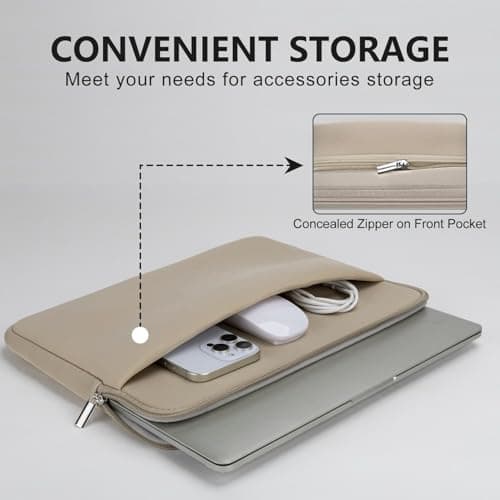 HEDUGO 13-14 Inch Laptop Sleeve Case Compatible with 13 to 14 inches MacBook Air/Pro Notebook Chromebook Portable Laptop Sleeve Bag with Front Pocket Shockproof Padded Computer Pouch Cover, Khaki — view 2