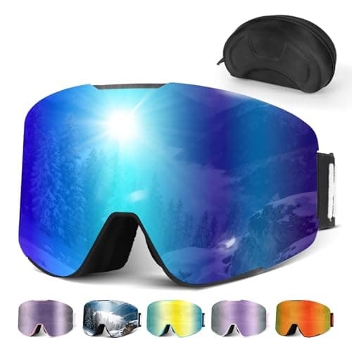 Hikeen Photochromic Ski Goggles - Anti-Fog, 100% UV Protection with 3-Layer Padding for Skiing and Snowboarding Men & Women - Includes Storage Case-Dark Blue