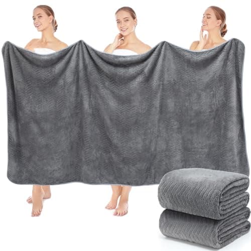 SmoothNovelty 2 Pack 40 x 80 Inch Jumbo Bath Towels Set, Oversized Quick Dry Coral Fleece Bath Sheets, Absorbent and Soft, Lightweight Towels for Home, Gym, Travel, Beach (Gray)