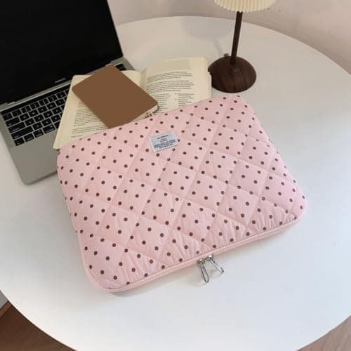 Puffy Laptop Sleeve 13 Inch Cute Polka Dot Laptop Case Soft Quilted Computer Sleeve Protective Cover for MacBook, iPad, Notebook, Chromebook — view 5