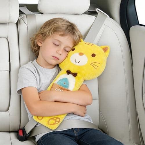 SIQITECHUK Kids Seat Belt Pillow Children Shoulder Neck Support Seat Belt Stuffed Cushion Cute Cartoon Seatbelt Strap Cover Pad for Boys Girls Headrest (Yellow Cat) — view 4