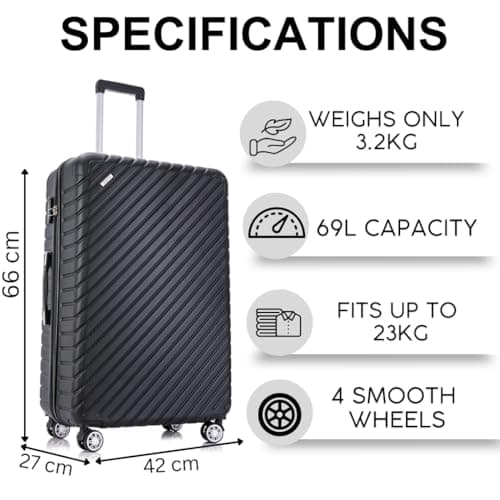 FLYMAX 24" Medium Suitcase 4 Wheel Lightweight Luggage Hard Shell ABS Travel Case Hold Check in Fits 15kg - 20kg Medium Size + 3 Digit Lock + Telescopic Handle 67 Litre Capacity — view 3