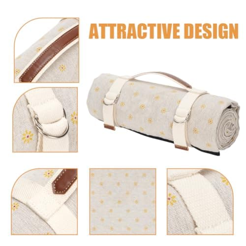 VIREO GARDEN Waterproof Picnic Blanket Portable with Carry Strap for Beach Mat or Family Outdoor Camping Party, 200x145cm Park Blanket for Grass Park, Hiking, Travel, Concerts.YellowFlower — view 5