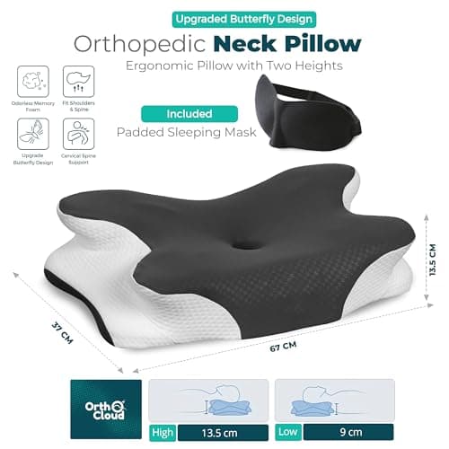 OrthoCloud Orthopedic Pillow for Neck and Shoulder Pain, Cervical Memory Foam Neck Pillow, Back & Front Sleeper, Ergonomic Butterfly Pillows - Free Eye Mask for Deep Sleep — view 2