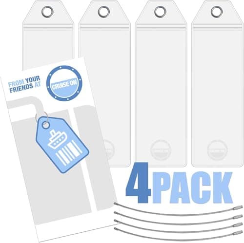 Cruise On Royal Caribbean Cruise Luggage Tag Holder (4 Pack) – Fits All Royal Caribbean Ships, Durable Travel ID Holders for 2026-2027 Cruises, Clear Waterproof Cruise Essentials — view 5